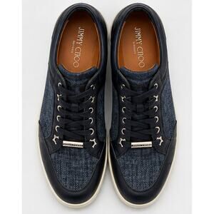 Jimmy Choo London Mens Navy Blue Leather Fabric Low Top Sneakers Lace Up 39 1/2